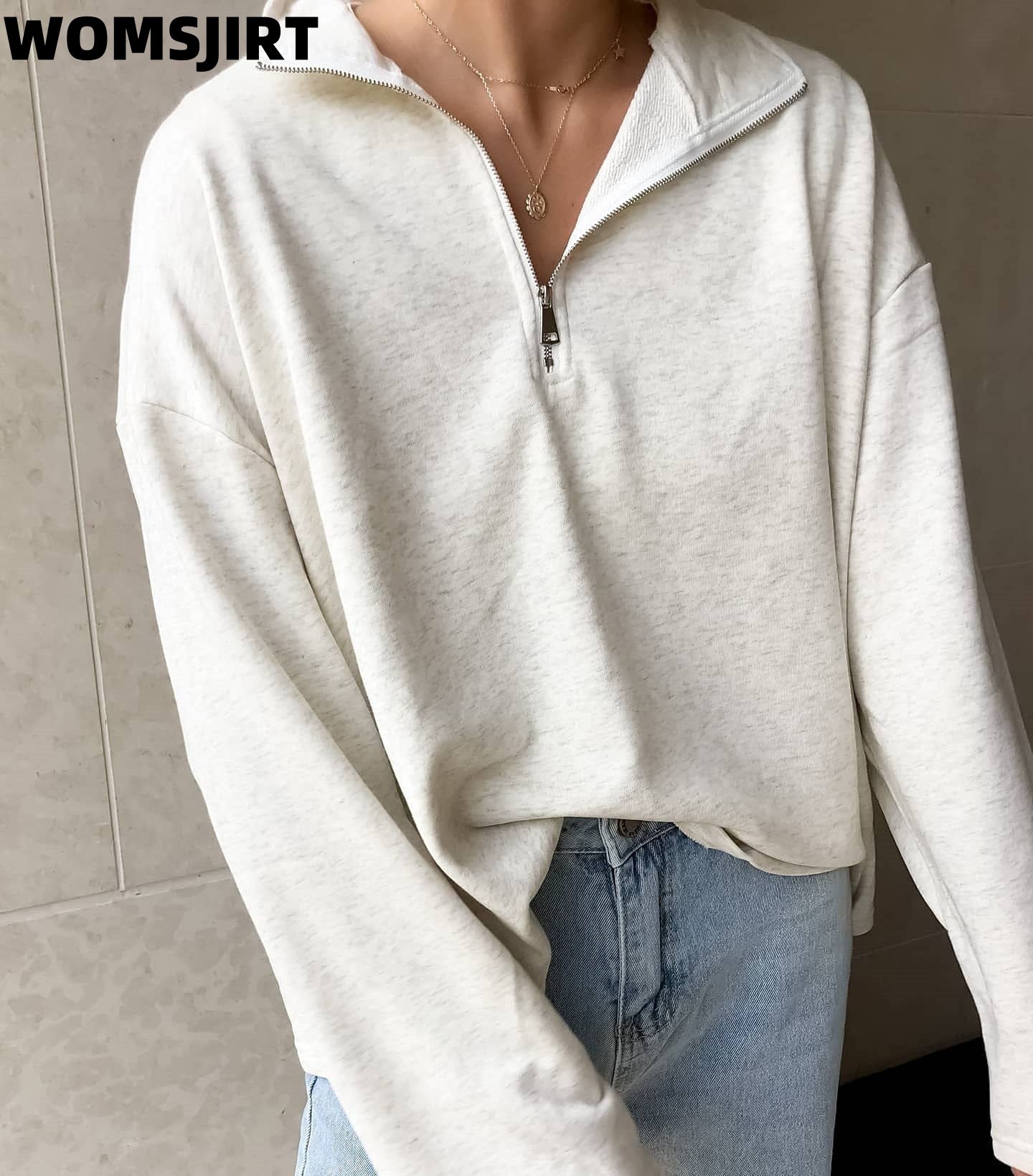WOMSJIRT Women Half Zip Lapel Sweatshirt