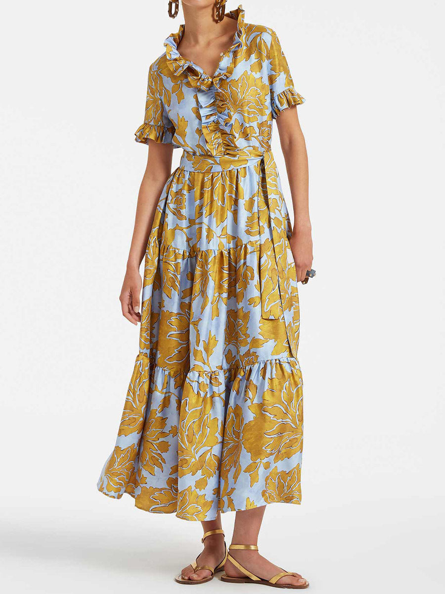 🌲Buy 2 Get 1 Free🌲Tangle Light Blue Floral Silk Dress