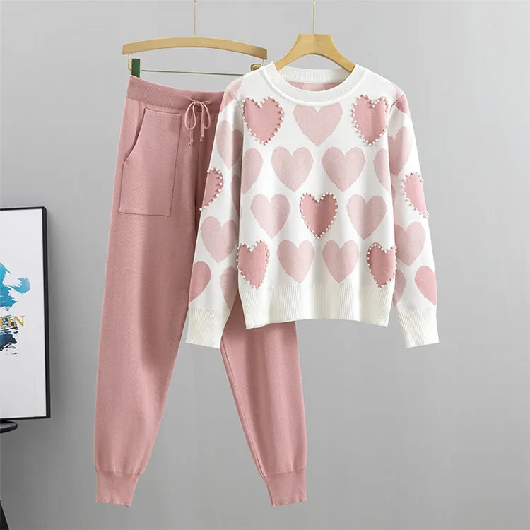 Pink Round Neck Print Two Piece Set