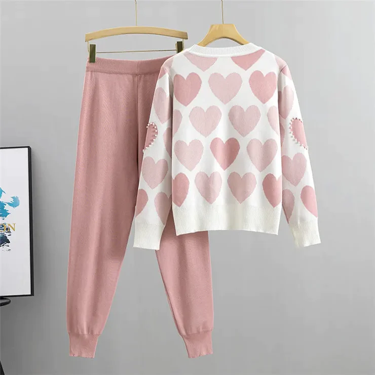Pink Round Neck Print Two Piece Set