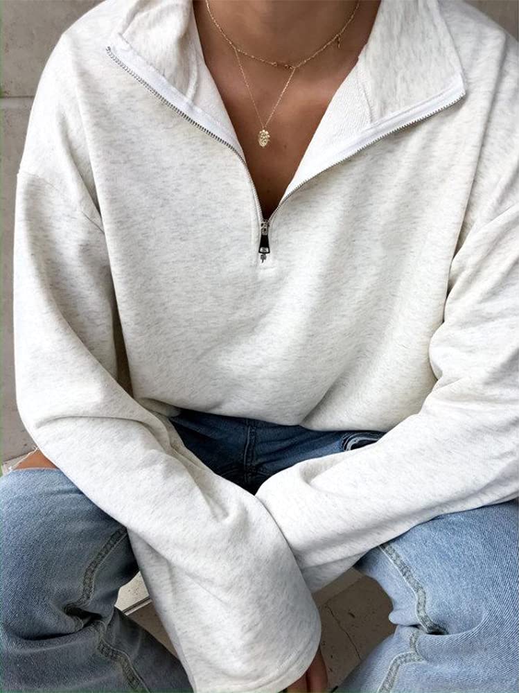WOMSJIRT Women Half Zip Lapel Sweatshirt