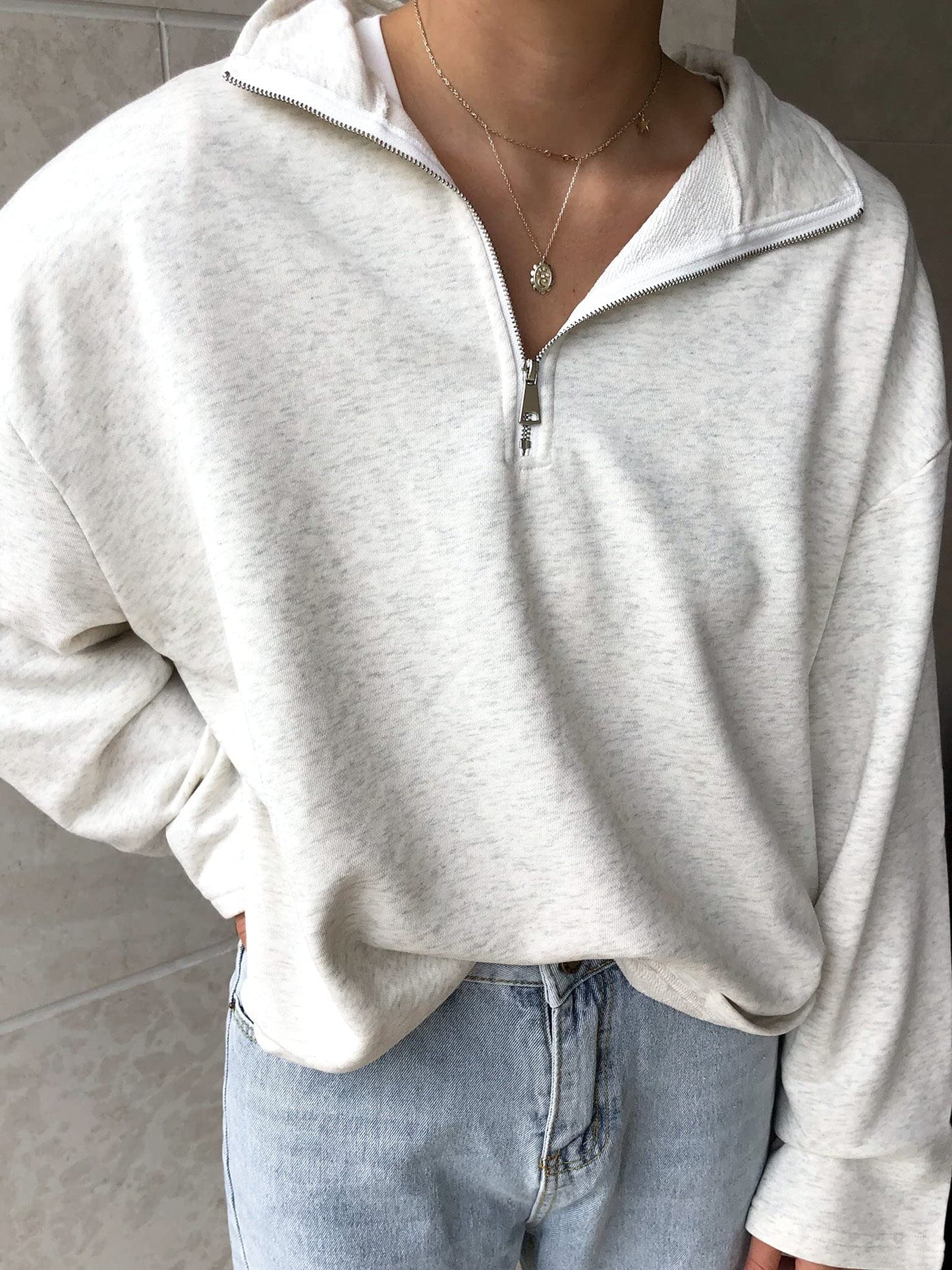 WOMSJIRT Women Half Zip Lapel Sweatshirt