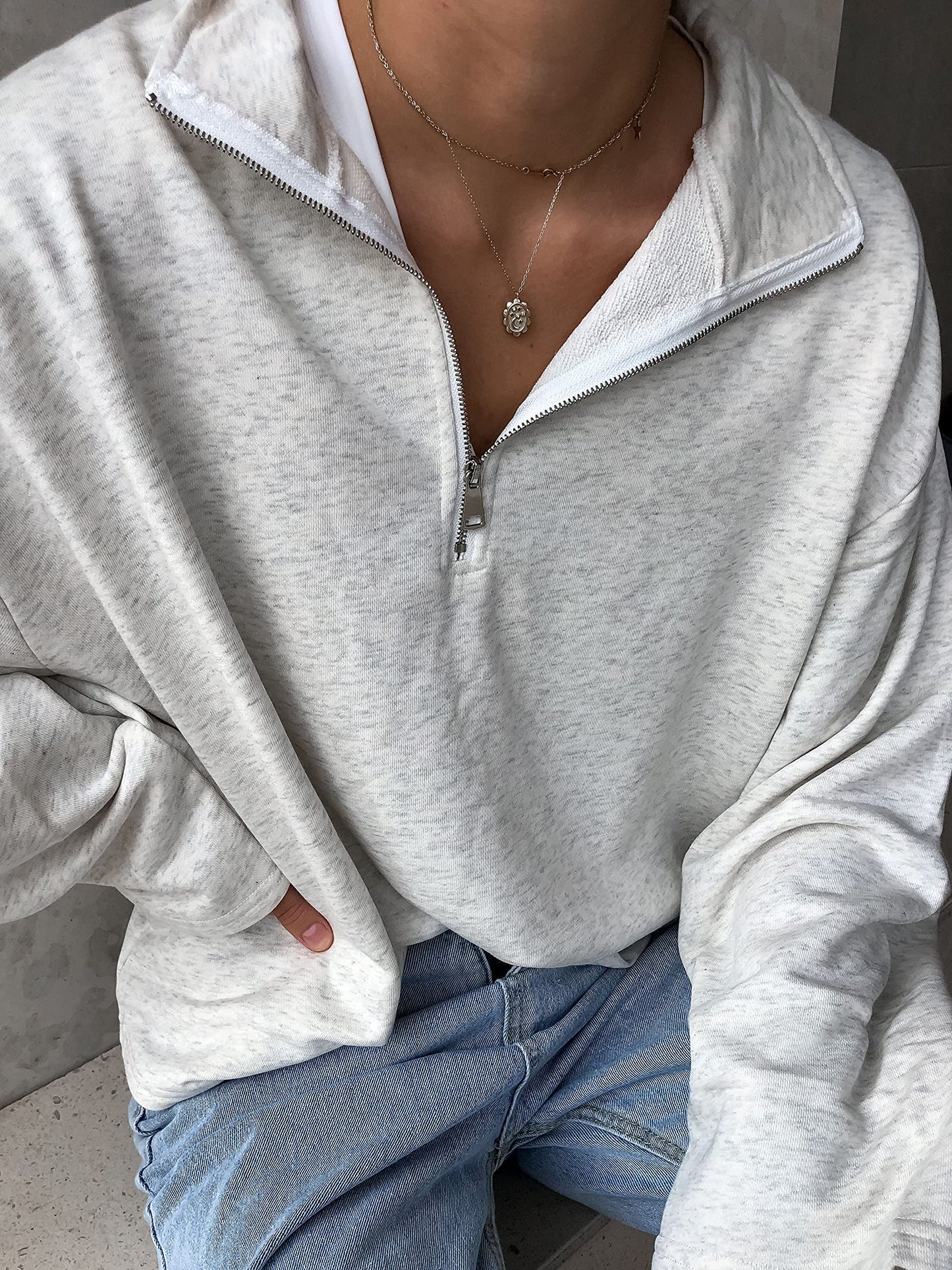 WOMSJIRT Women Half Zip Lapel Sweatshirt