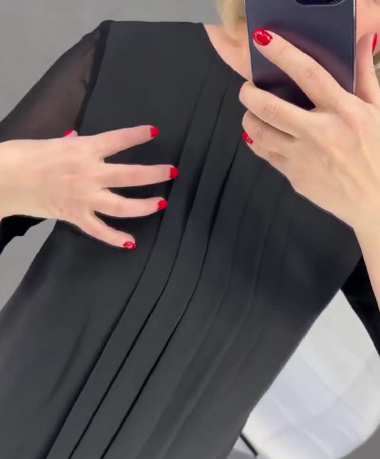 Solid Color Patchwork Pleated Knit Midi Dress