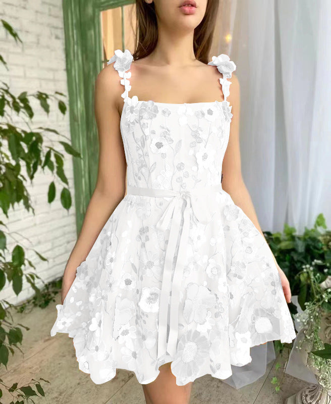 3D Flower Embroidered Suspender Dress