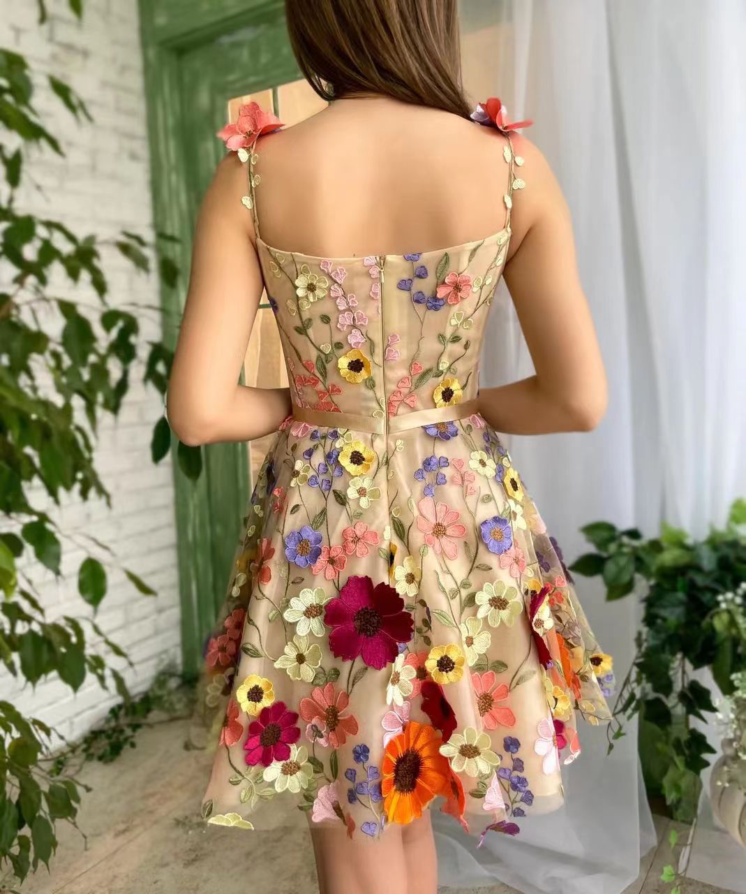 3D Flower Embroidered Suspender Dress