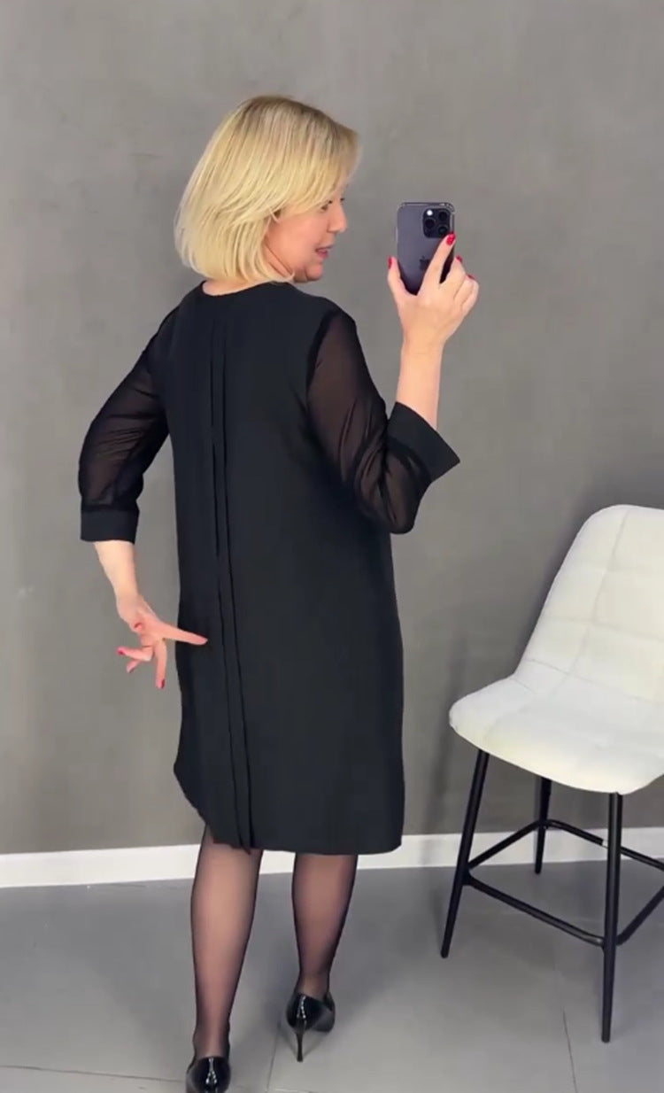 Solid Color Patchwork Pleated Knit Midi Dress