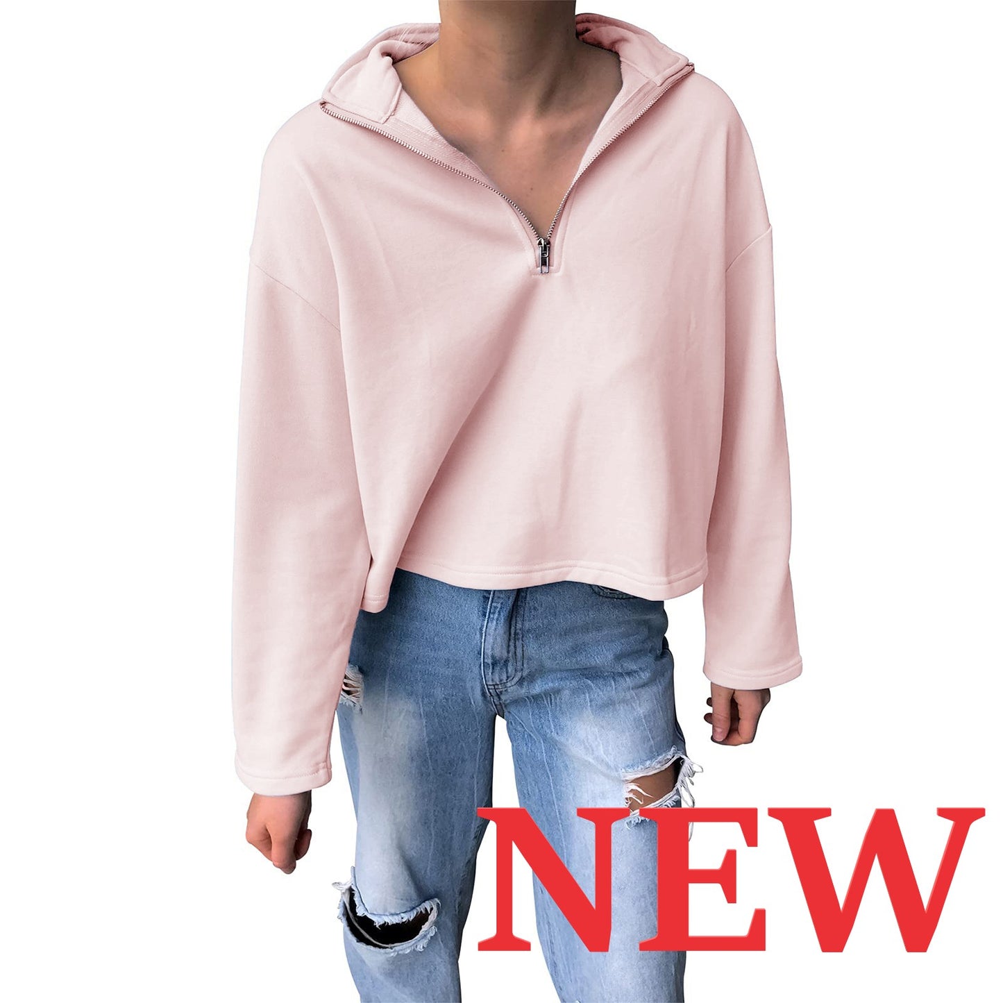 WOMSJIRT Women Half Zip Lapel Sweatshirt