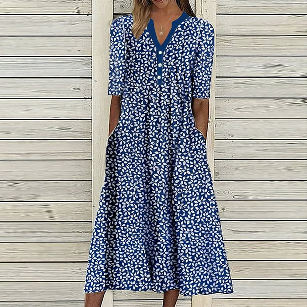 Trendy Print Side Pocket Midi Dress