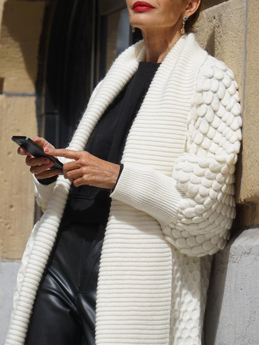 White Knit Sweater Long Cardigan