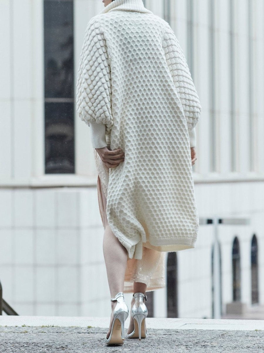 White Knit Sweater Long Cardigan