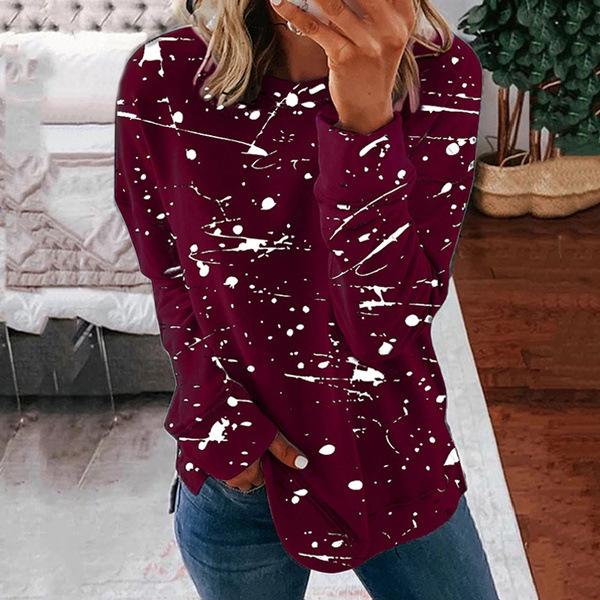 Women Long Sleeve Scoop Neck Polka Dot Graphic Top