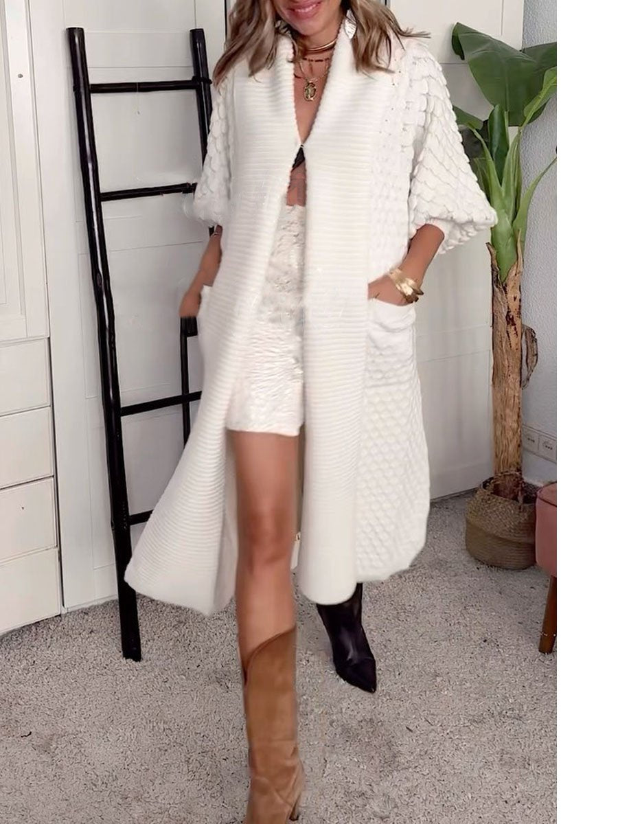White Knit Sweater Long Cardigan