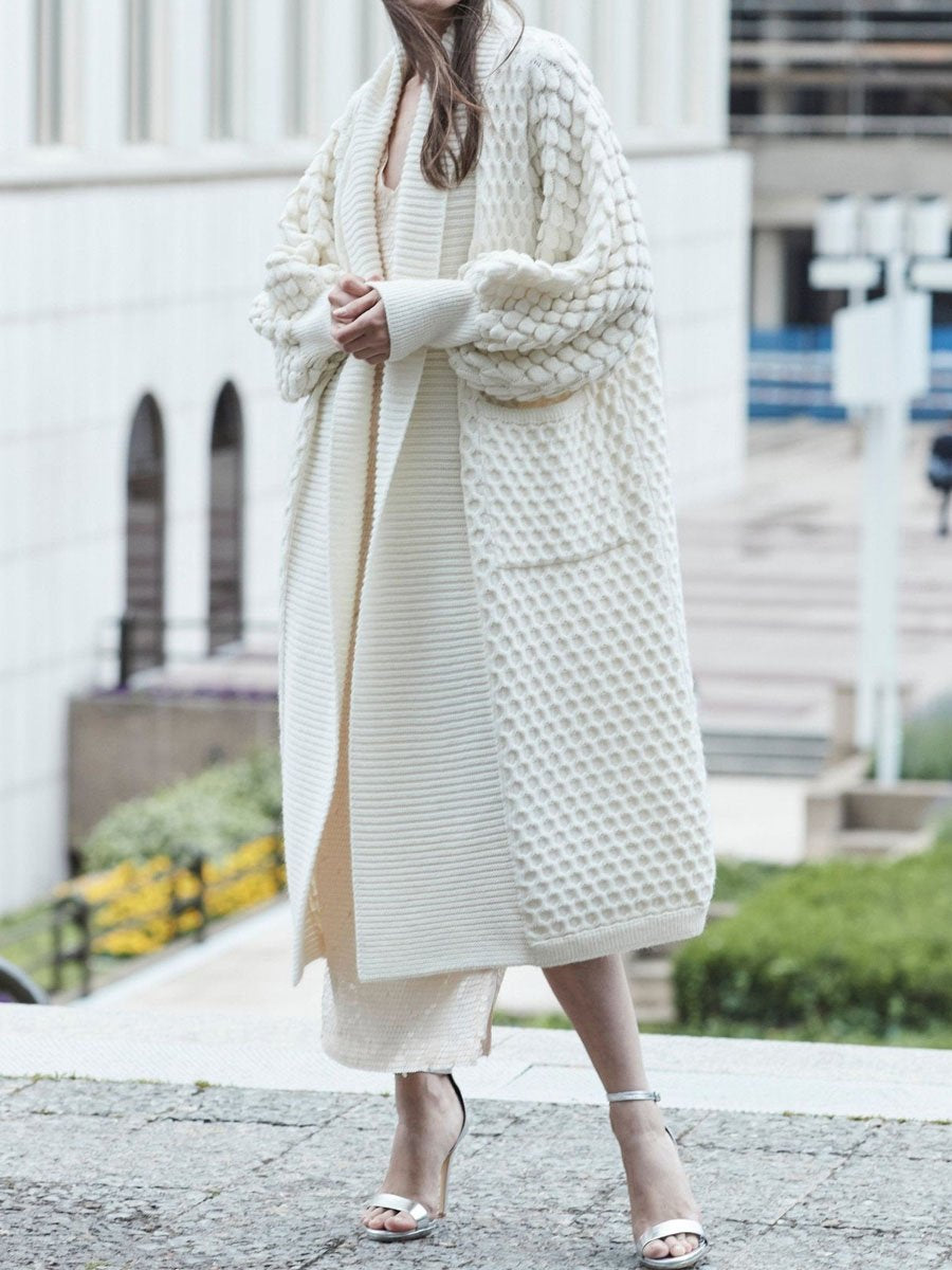 White Knit Sweater Long Cardigan