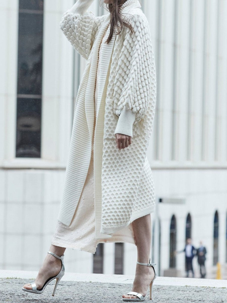 White Knit Sweater Long Cardigan