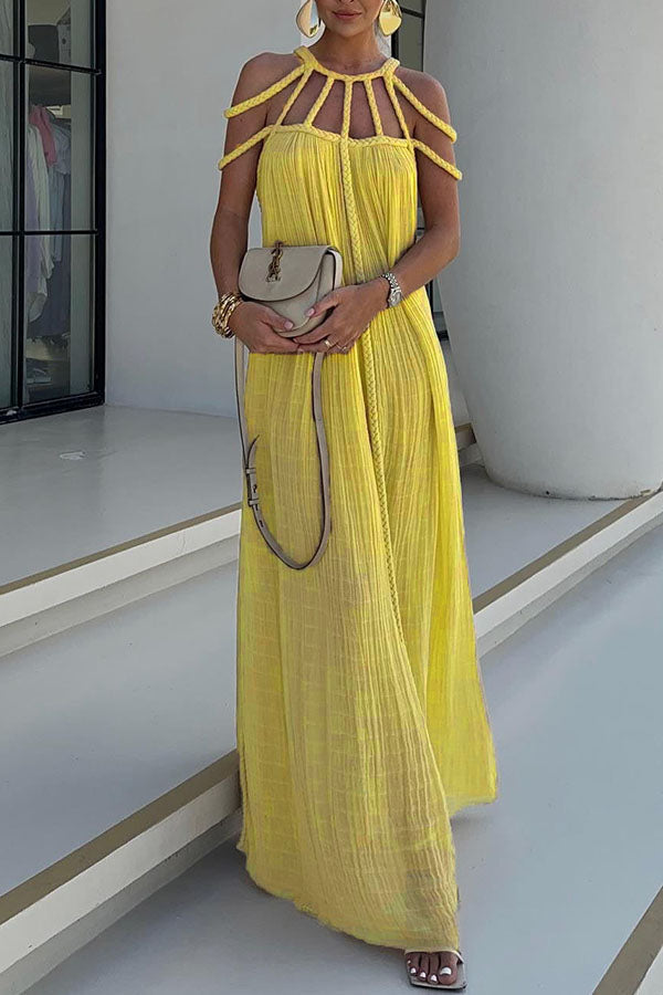 Modern And Sophisticated Linen Blend Draped Braids Cover Up Maxi Dress