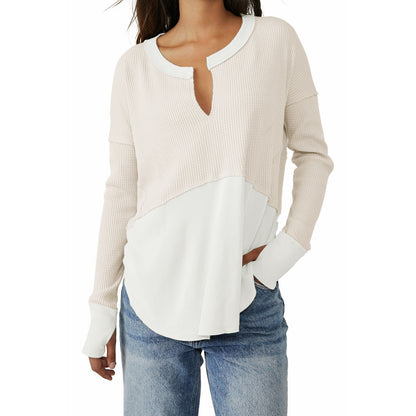 Comfy Plain Patchwork Long Sleeve Blouse