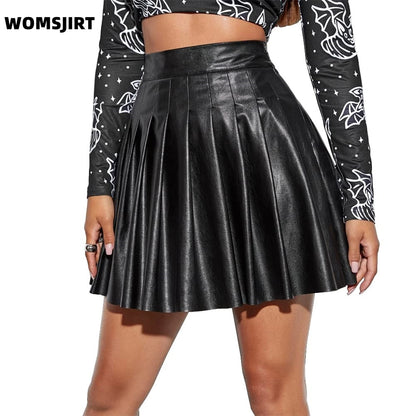 WOMSJIRT Women's Faux Leather Black Mini Skirt