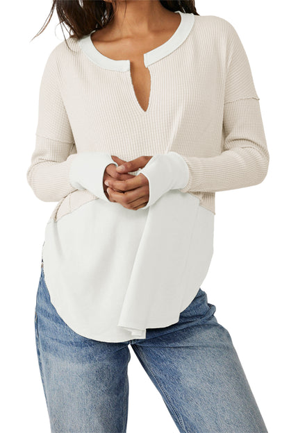 Comfy Plain Patchwork Long Sleeve Blouse