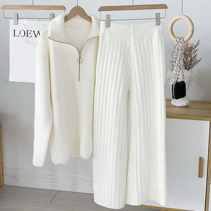 White Long Sleeve Plain Two Piece Set