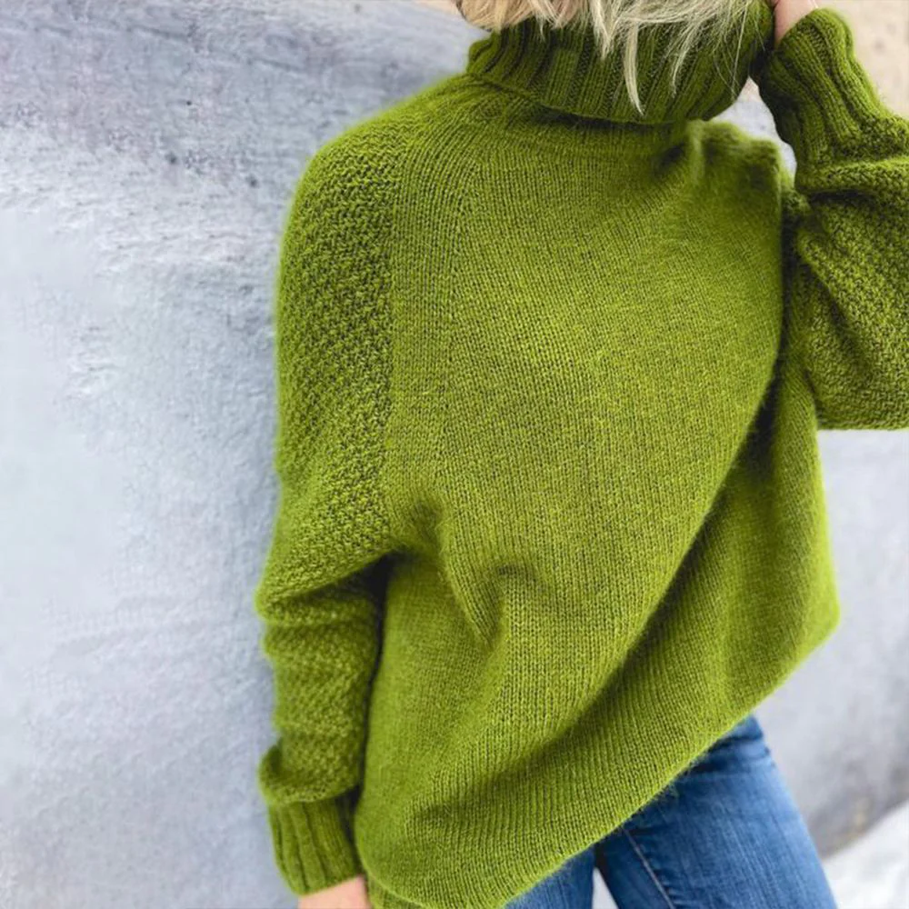 Grass Green Oversized Turtleneck Knit Sweater