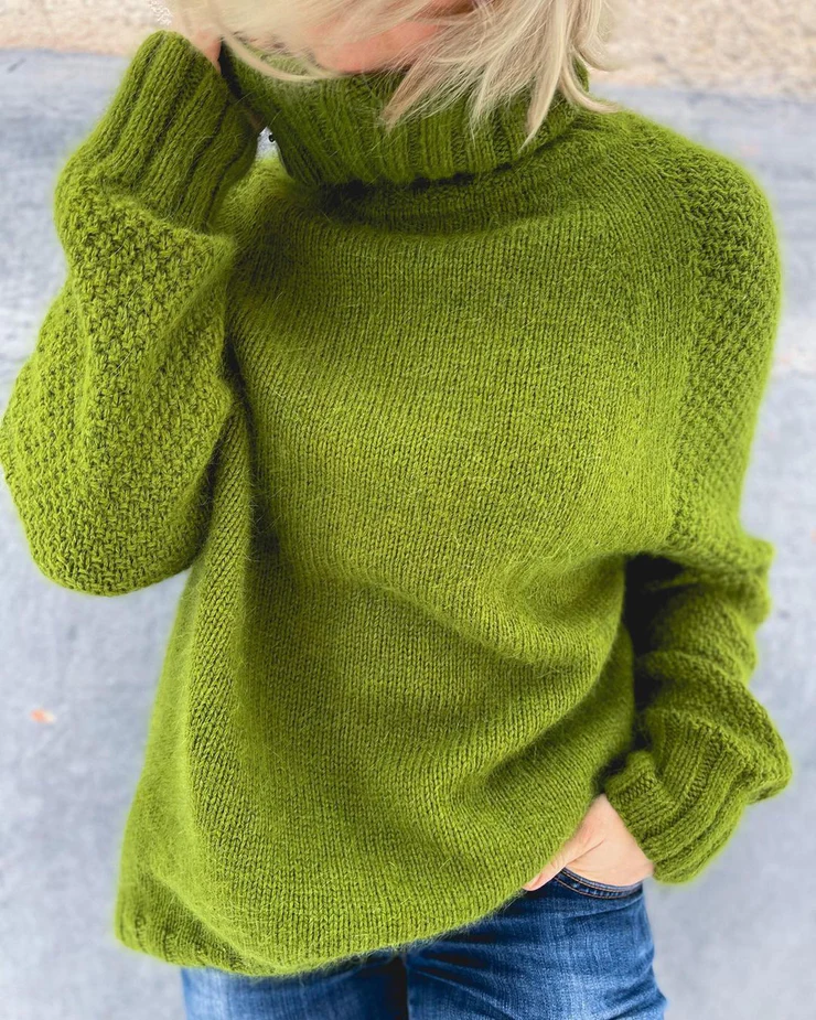 Grass Green Oversized Turtleneck Knit Sweater