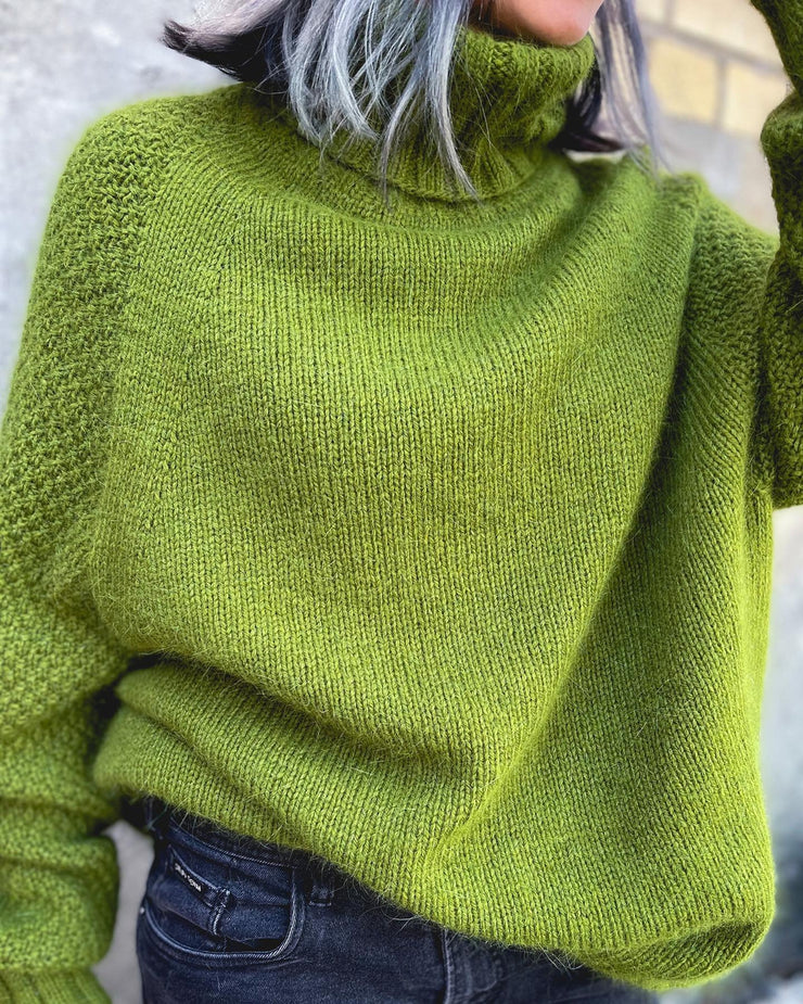 Grass Green Oversized Turtleneck Knit Sweater