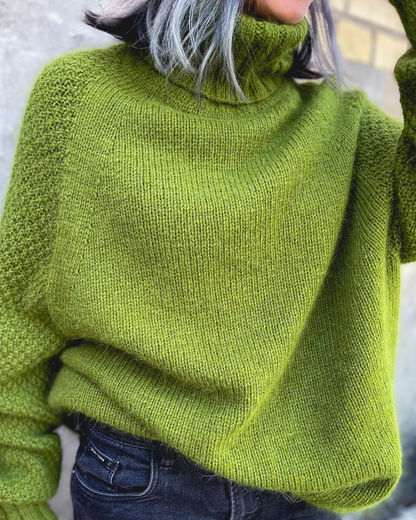 Grass Green Oversized Turtleneck Knit Sweater