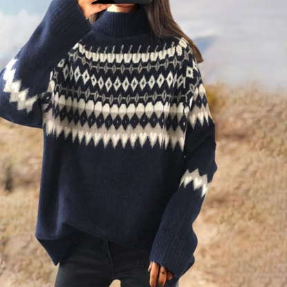 Blue Long Sleeve Geometric Sweater