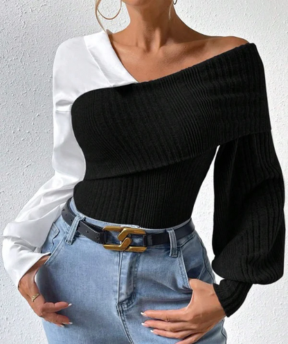 Black and White Color Block Top