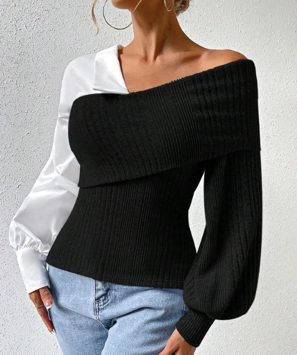 Black and White Color Block Top