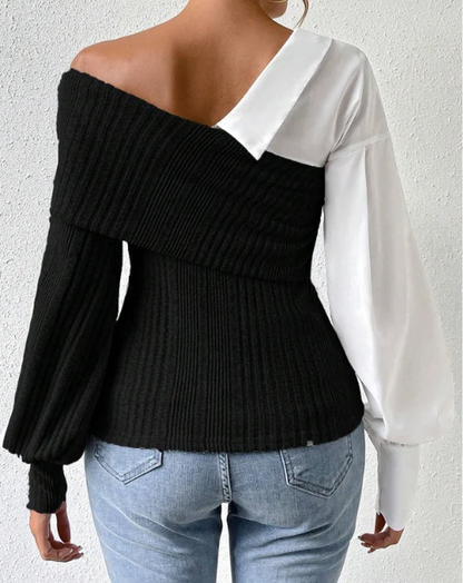 Black and White Color Block Top