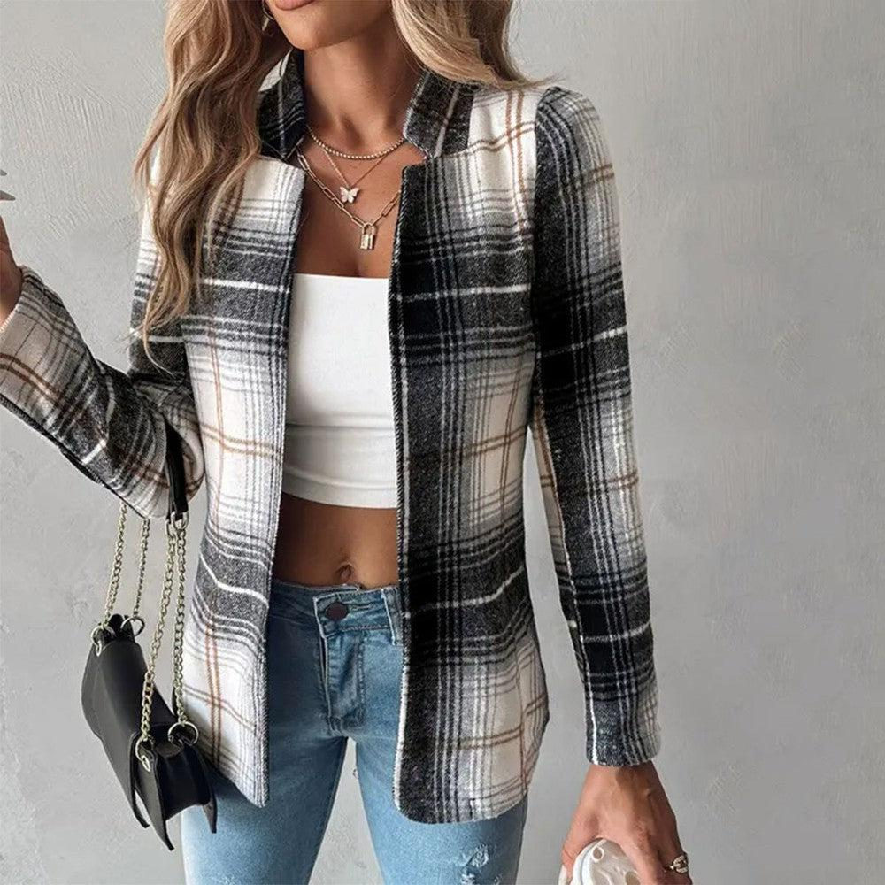 Stylish Plaid Print Outerwear