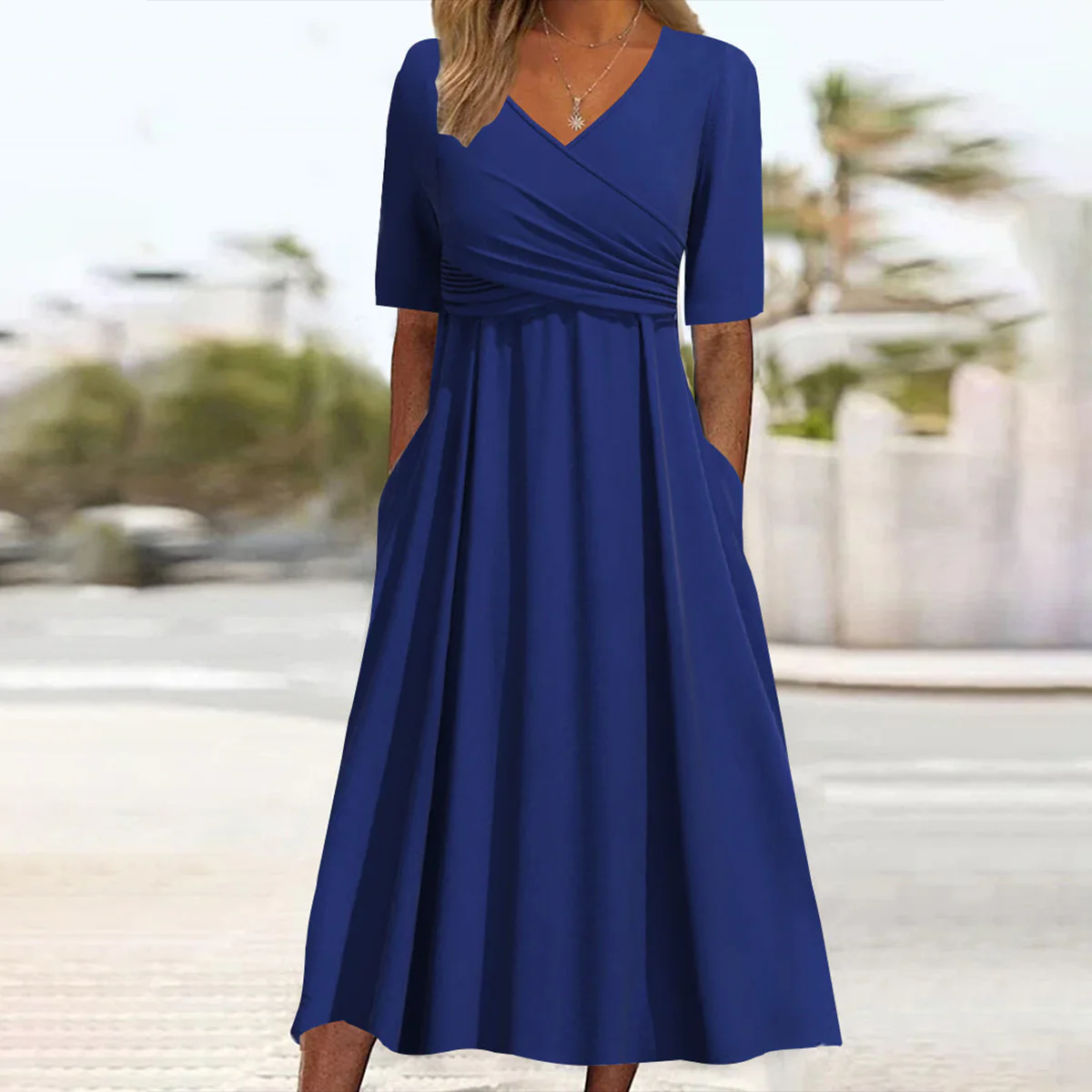 Showy Plain Long Sleeve Midi Dress