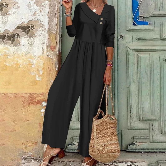 Black Plain Long Sleeve Jumpsuit