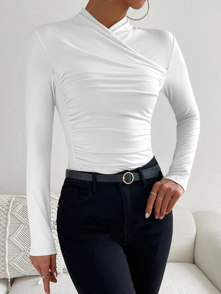 Sexy Long Sleeve Plain White Top