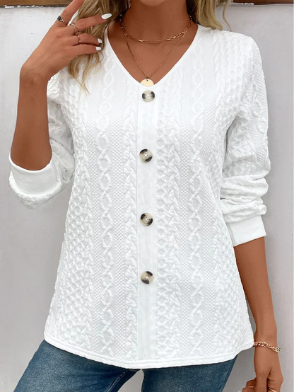 Button V Neck Long Sleeve Sweatshirt