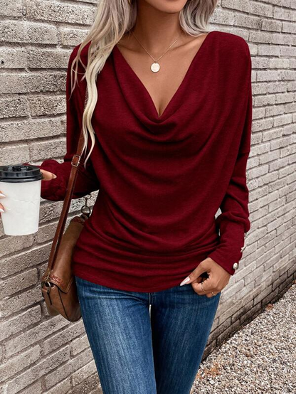 Burgundy Plain V-Neck Top