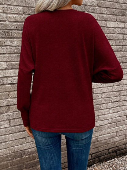 Burgundy Plain V-Neck Top