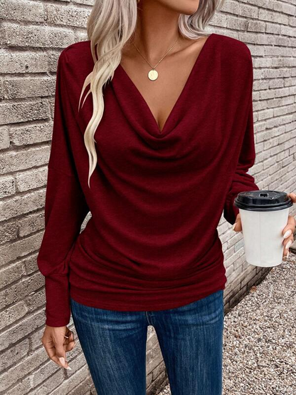 Burgundy Plain V-Neck Top