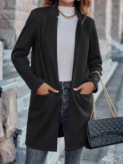 Black Long Sleeve Plain Outerwear