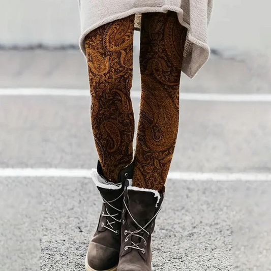 Brown Print Side Pocket Pants