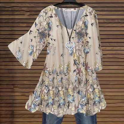 Casual Floral V-neck Top