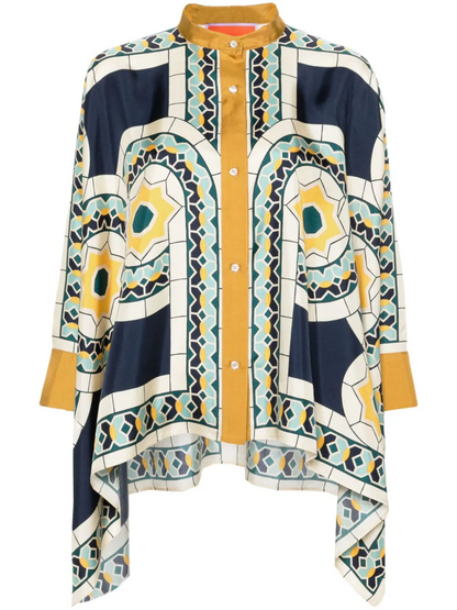 Foulard Geometric Print Silk Shirt and Pants Suit