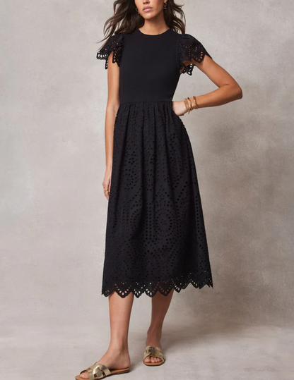 🔥Buy 2 Get 1 Free🔥Embroidered Jersey Broderie Midi Dress