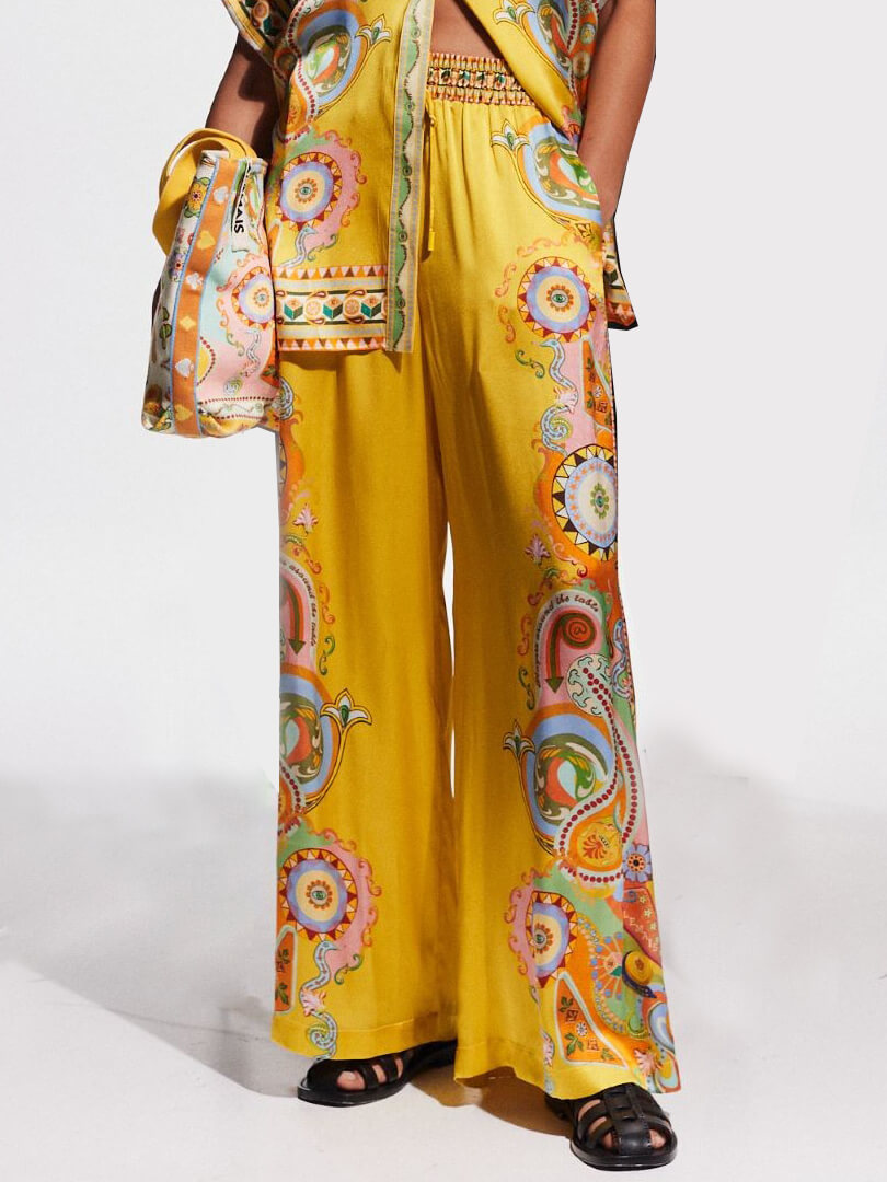 Sophisticated Satin Unique Cashew Flower Oversized Shirt and Pants Suit