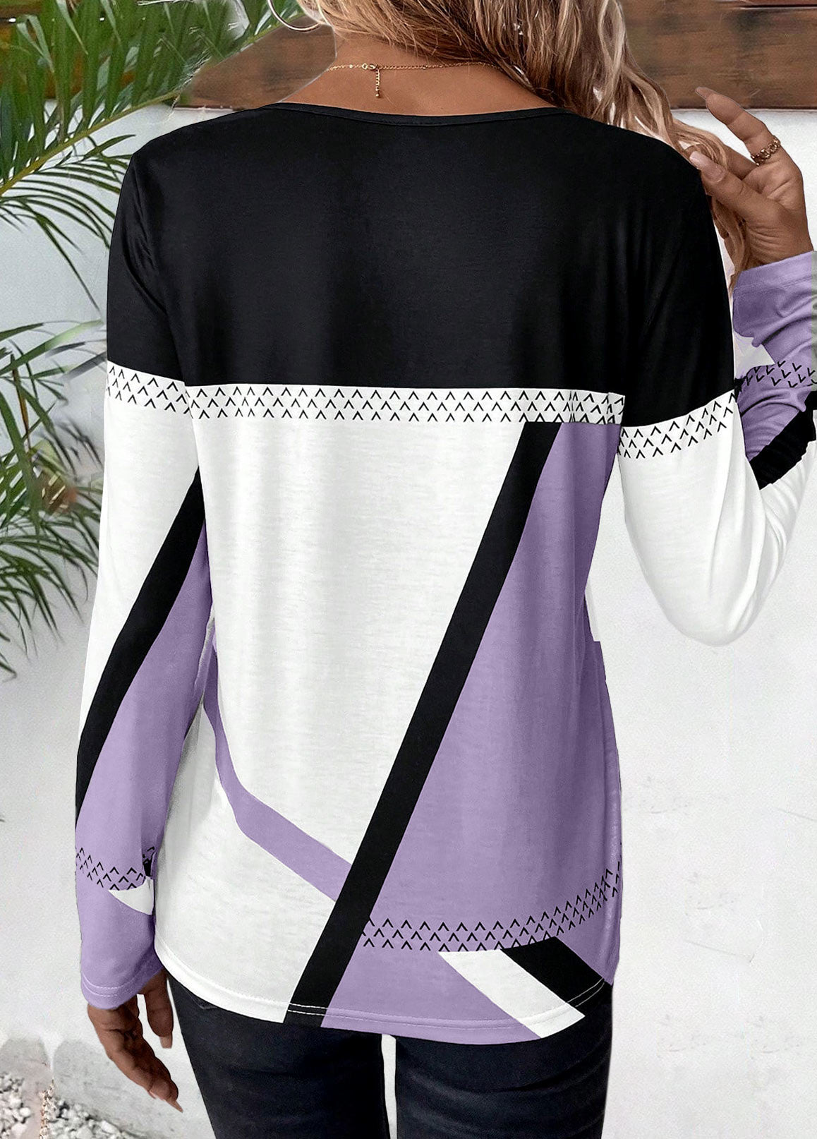 Patchwork Geometric Print Long Sleeve Top