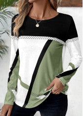 Patchwork Geometric Print Long Sleeve Top