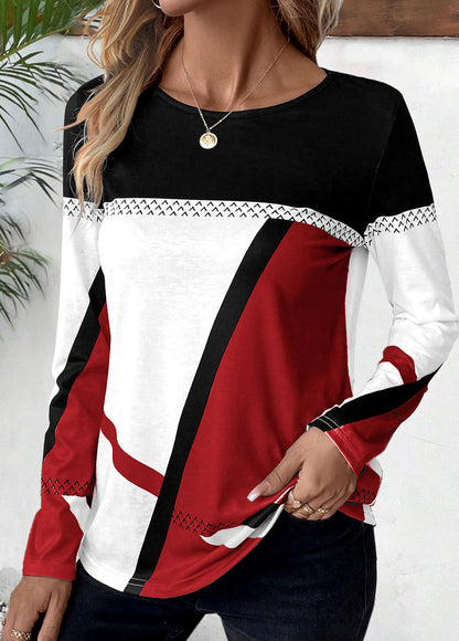 Patchwork Geometric Print Long Sleeve Top