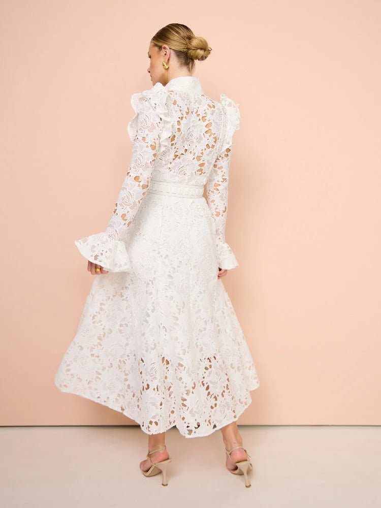 Lace Butterfly Sleeve Midi Dress